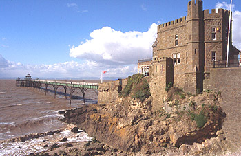 Clevedon Pier - The full length of the pier along with the stone Toll House